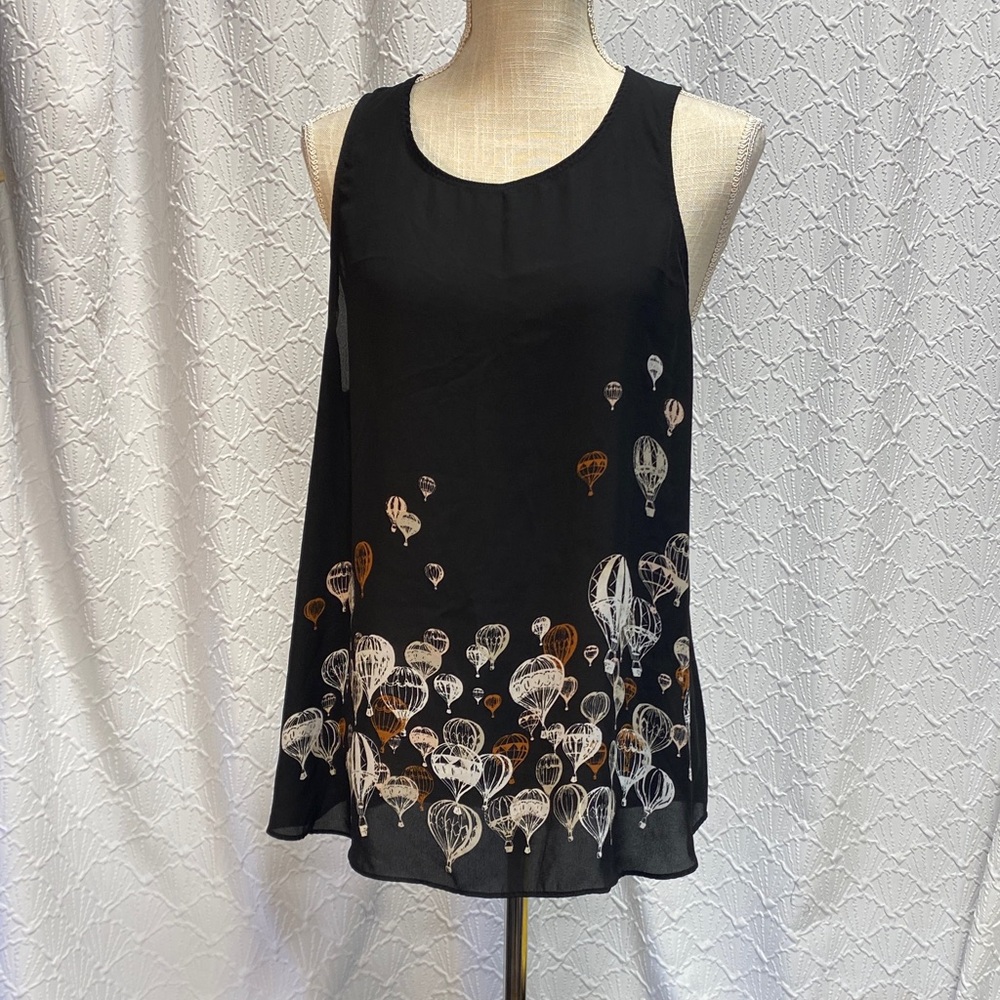 Apt. 9 size XL Black Sleeveless sheer Top with Balloon Design flowy casual comfy